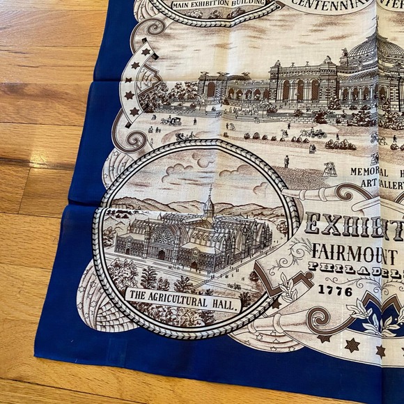 Smithsonian Echo Centennial Vintage Scarf 1776 1876 With Original Box Blue - Picture 2 of 10